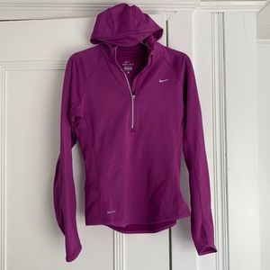 Nike dri fit long sleeve with hood. Fleece lined. Women’s purple size S